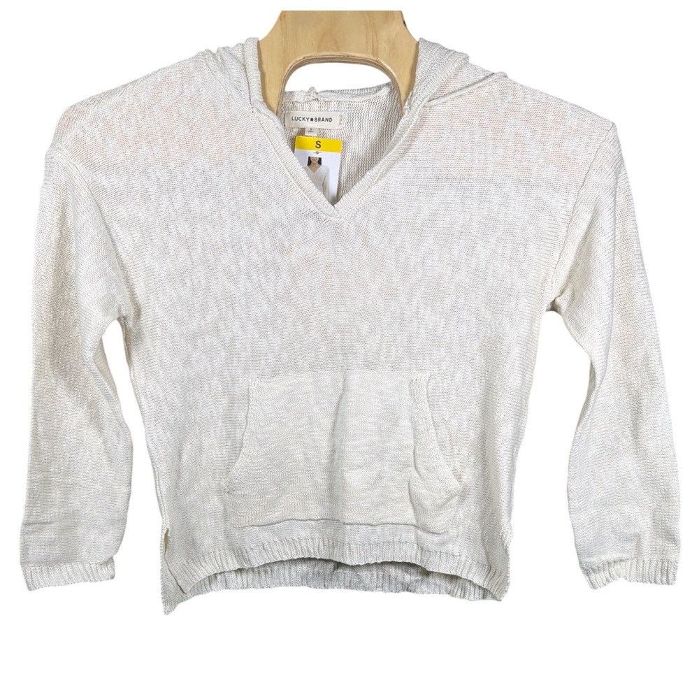 Lucky Brand Hoodie Womens S 1822237 Natural Slub Knit V-Neck NEW